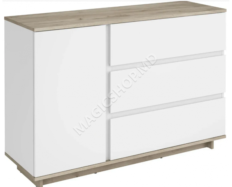 Comodă Concept 1D3S 120x82x40 cm stejar/alb
